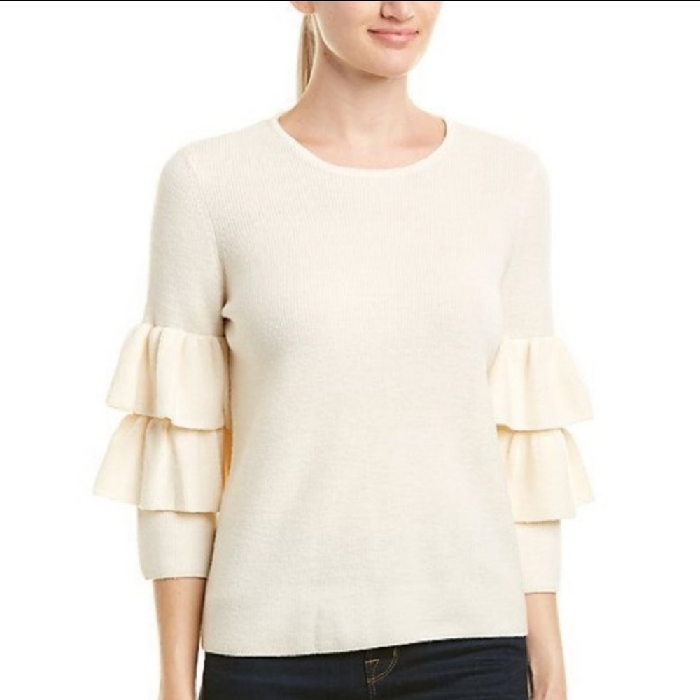 J. McLaughlin Cream Wool Tiered Sleeve Sweater
